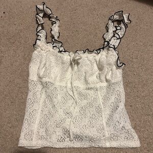 NWOT Urban Outfitters white and black lace ruffle tank size S